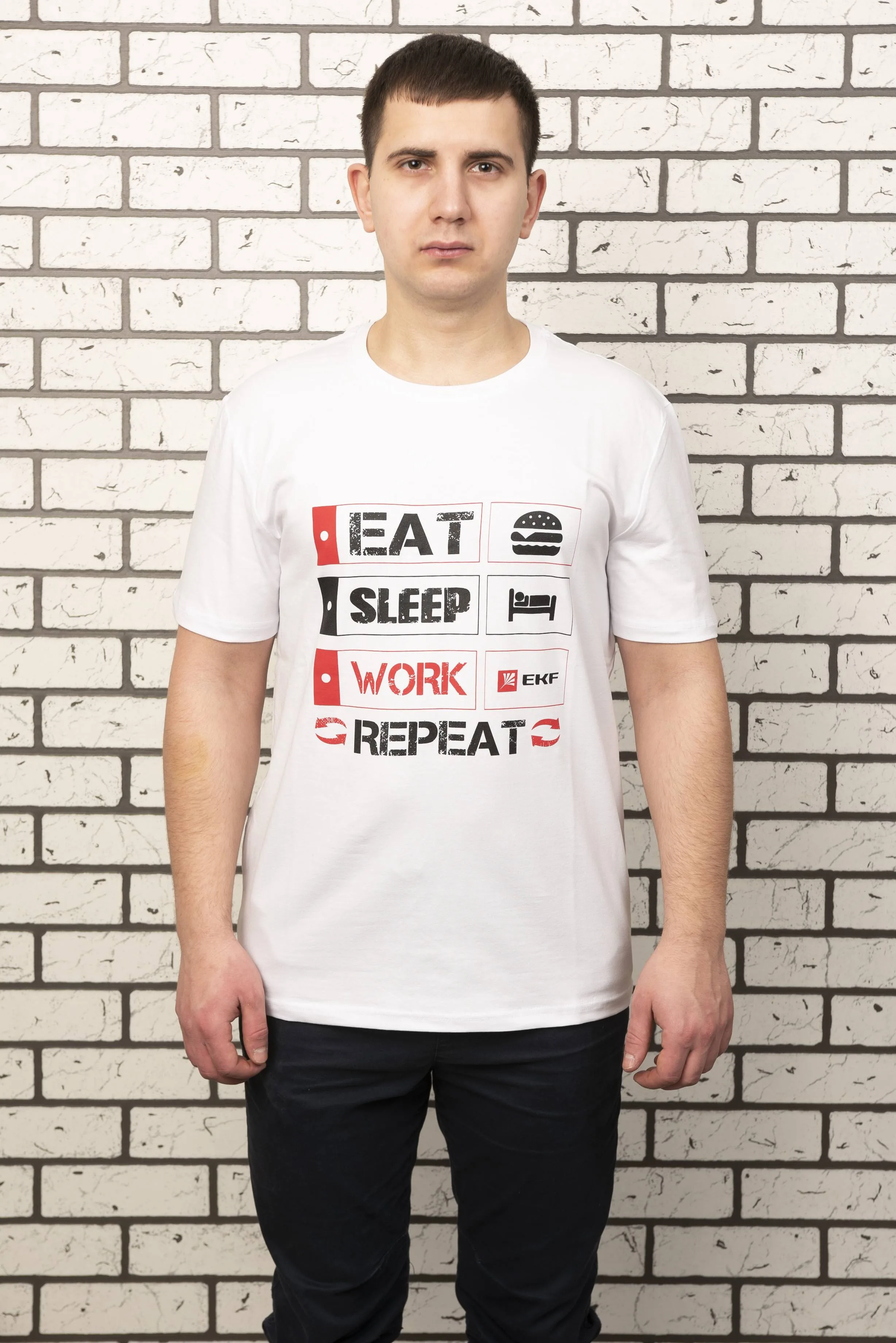 Футболка белая EAT, SLEEP, WORK L Футболка белая EAT, SLEEP, WORK L