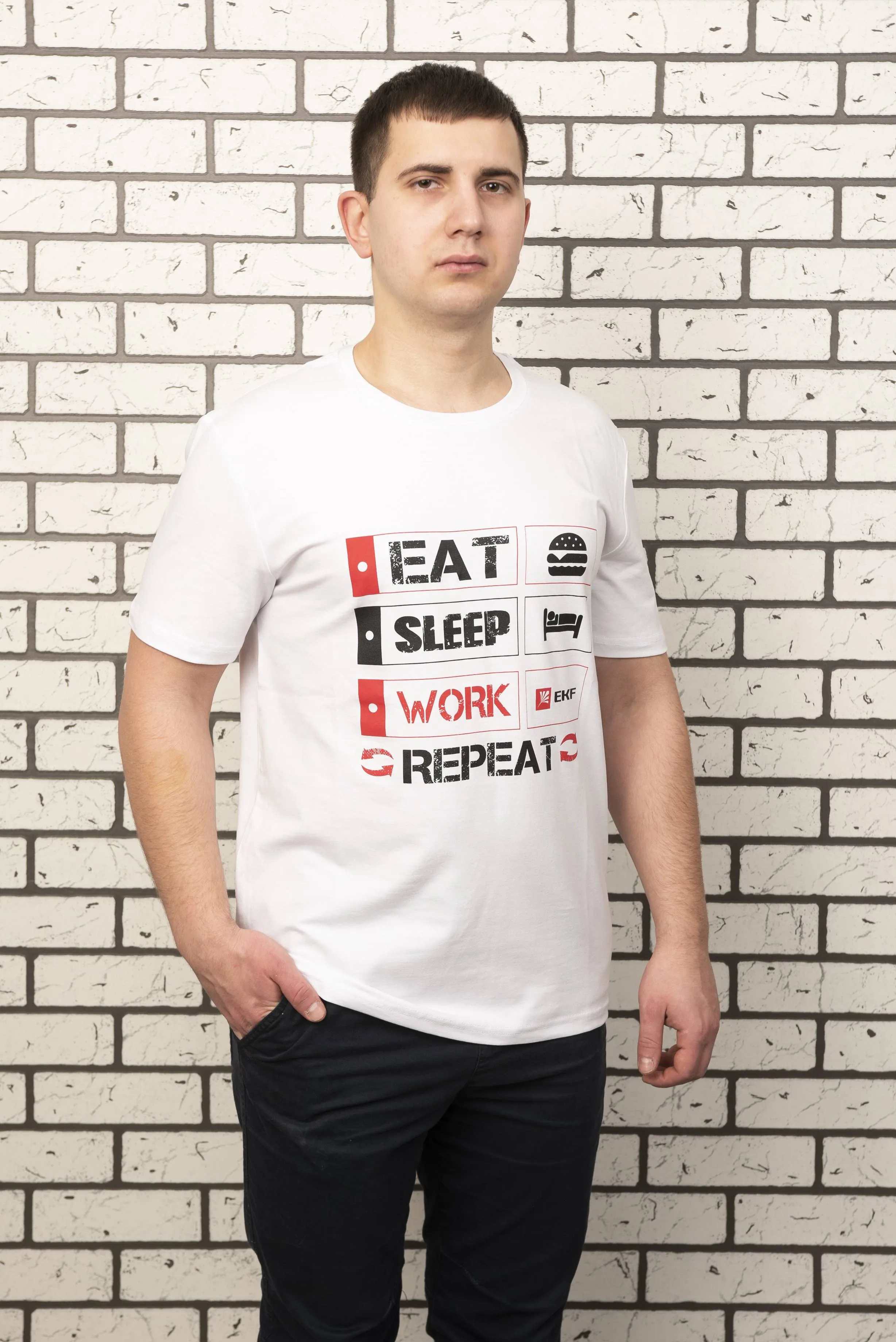 Футболка белая EAT, SLEEP, WORK L Футболка белая EAT, SLEEP, WORK L
