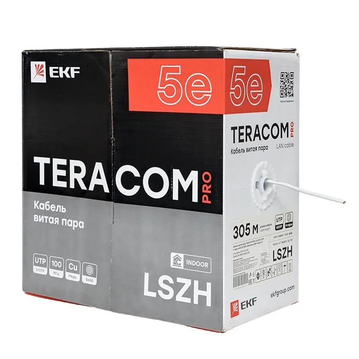Кабель витая пара TERACOM PRO Cat.5E U/UTP 4 пары solid 24AWG оболочка LSZH нг(А)-HF цвет серый (упак. 305м) Кабель витая пара TERACOM PRO Cat.5E U/UTP 4 пары solid 24AWG оболочка LSZH нг(А)-HF цвет серый (упак. 305м)