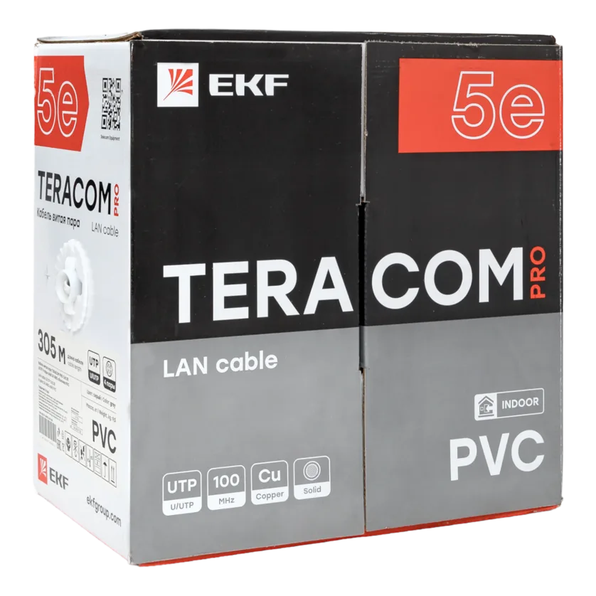 Кабель витая пара TERACOM PRO Cat.5E U/UTP 4 пары solid 24AWG оболочка PVC цвет серый (упак. 305м) Кабель витая пара TERACOM PRO Cat.5E U/UTP 4 пары solid 24AWG оболочка PVC цвет серый (упак. 305м)
