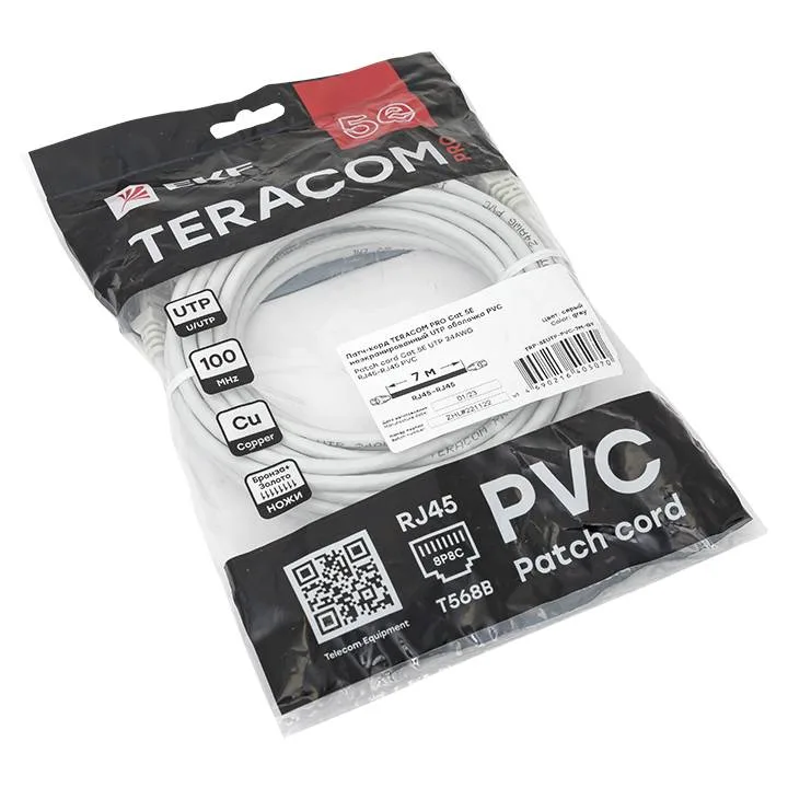 Патч-корд TERACOM PRO Cat.5E неэкранированный UTP оболочка PVC серый (7,0м) Патч-корд TERACOM PRO Cat.5E неэкранированный UTP оболочка PVC серый (7,0м)