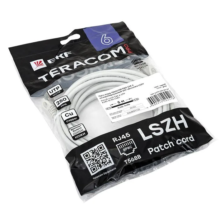 Патч-корд TERACOM PRO Cat.6 неэкранированный UTP оболочка LSZH серый (5,0м) Патч-корд TERACOM PRO Cat.6 неэкранированный UTP оболочка LSZH серый (5,0м)