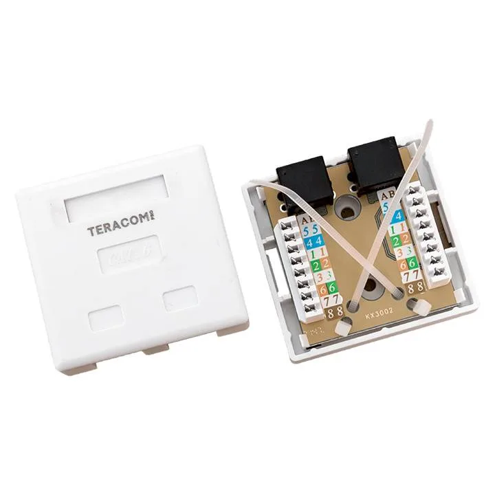 Розетка настенная TERACOM PRO Cat.6 неэкранированная 2 порта RJ-45 Dual IDC белая Розетка настенная TERACOM PRO Cat.6 неэкранированная 2 порта RJ-45 Dual IDC белая