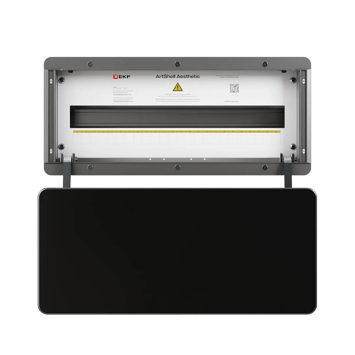 Корпус ArtShell Aesthetic встраиваемый силовой 24 модуля, чёрная дверь из закаленного стекла EKF Корпус ArtShell Aesthetic встраиваемый силовой 24 модуля, чёрная дверь из закаленного стекла EKF