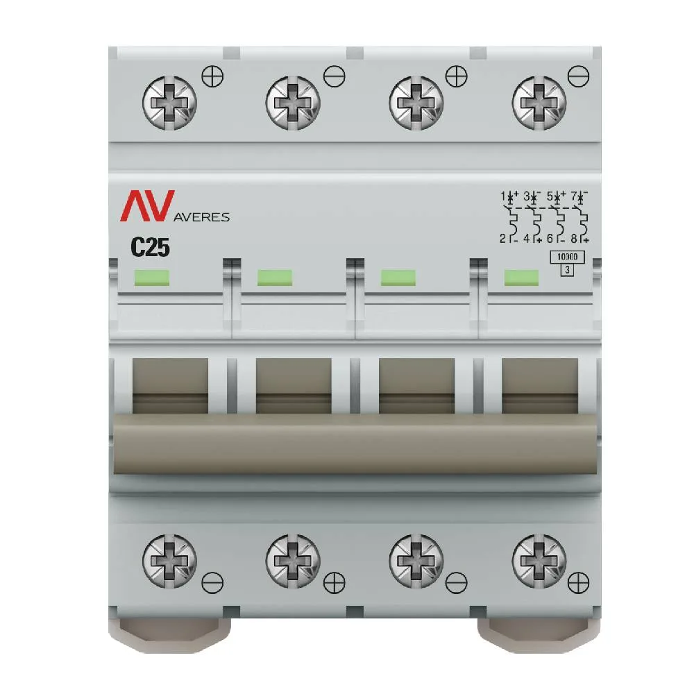 Выключатель автоматический AV-10 DC 4P 25A (C) 10kA EKF AVERES Выключатель автоматический AV-10 DC 4P 25A (C) 10kA EKF AVERES