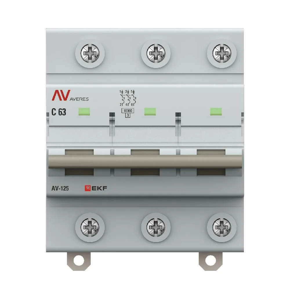 Выключатель автоматический AV-125 3P 63A (C) 10kA EKF AVERES Выключатель автоматический AV-125 3P 63A (C) 10kA EKF AVERES