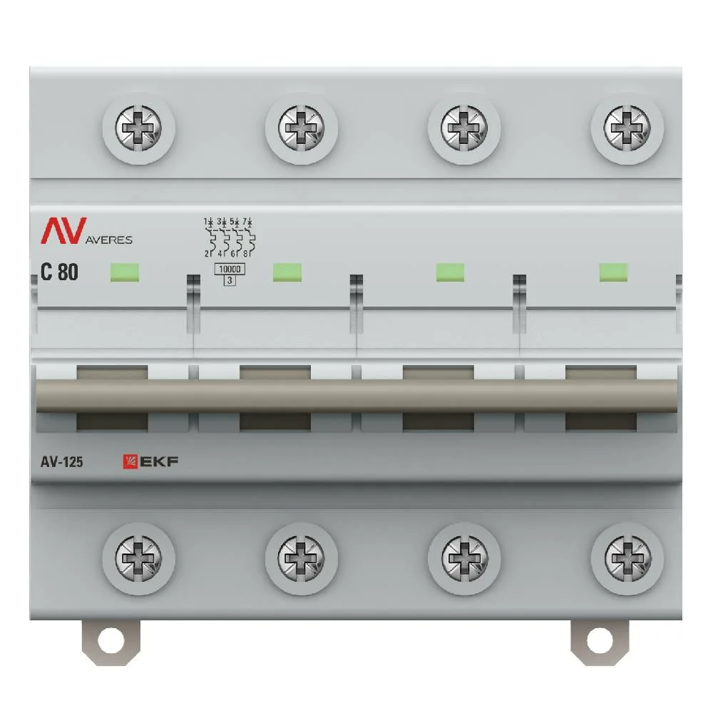 Выключатель автоматический AV-125 4P 80A (D) 10kA EKF AVERES Выключатель автоматический AV-125 4P 80A (D) 10kA EKF AVERES