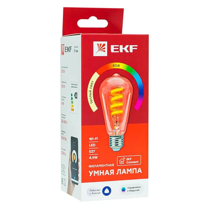 Умная филаментная лампа EKF Connect E27 ST64 RGB Умная филаментная лампа EKF Connect E27 ST64 RGB
