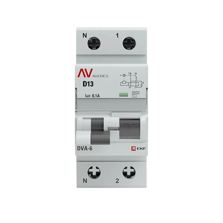 Дифференциальный автомат DVA-6 1P+N 13А (D) 100мА (AC) 6кА EKF AVERES rcbo6-1pn-13D-100-ac-av Дифференциальный автомат DVA-6 1P+N 13А (D) 100мА (AC) 6кА EKF AVERES rcbo6-1pn-13D-100-ac-av