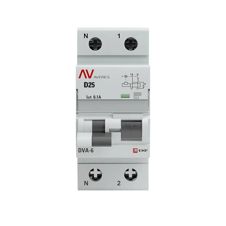 Дифференциальный автомат DVA-6 1P+N 25А (D) 100мА (AC) 6кА EKF AVERES rcbo6-1pn-25D-100-ac-av Дифференциальный автомат DVA-6 1P+N 25А (D) 100мА (AC) 6кА EKF AVERES rcbo6-1pn-25D-100-ac-av