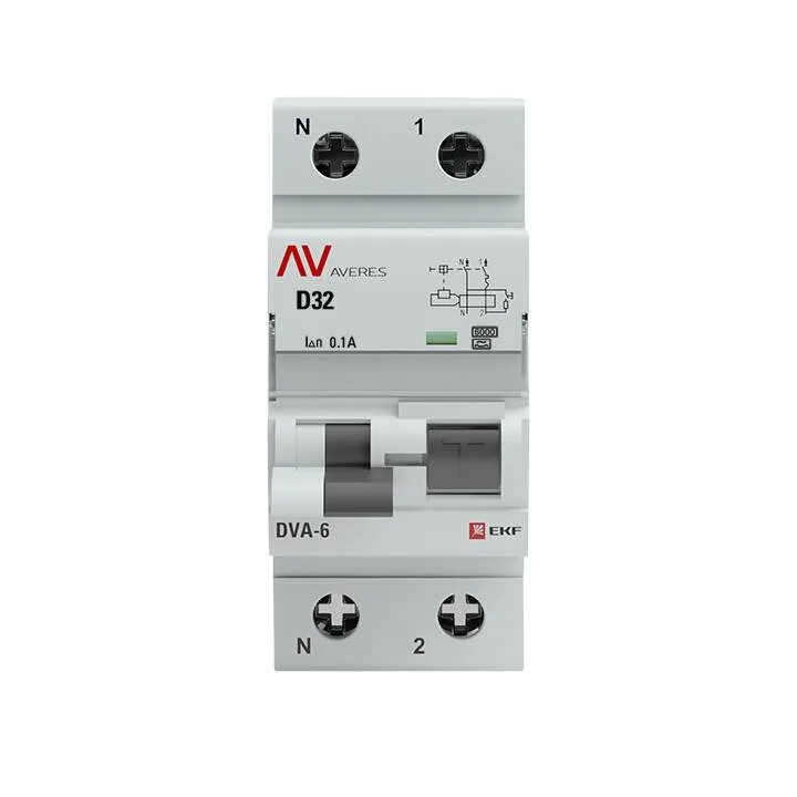 Дифференциальный автомат DVA-6 1P+N 32А (D) 100мА (A) 6кА EKF AVERES rcbo6-1pn-32D-100-a-av Дифференциальный автомат DVA-6 1P+N 32А (D) 100мА (A) 6кА EKF AVERES rcbo6-1pn-32D-100-a-av