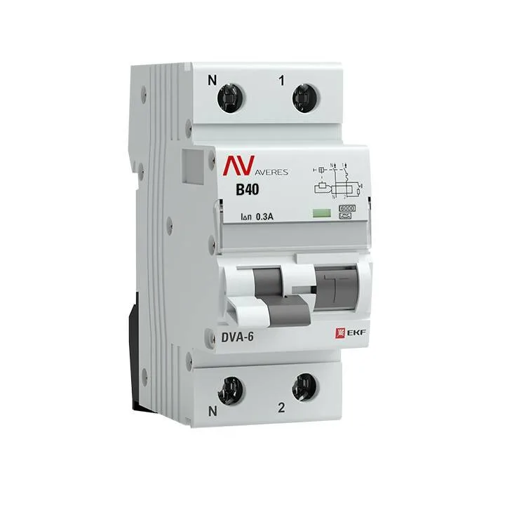 Дифференциальный автомат DVA-6 1P+N 40А (B) 300мА (A) 6кА EKF AVERES Дифференциальный автомат DVA-6 1P+N 40А (B) 300мА (A) 6кА EKF AVERES