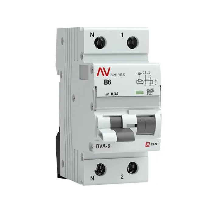 Дифференциальный автомат DVA-6 1P+N 6А (B) 300мА (A) 6кА EKF AVERES rcbo6-1pn-6B-300-a-av Дифференциальный автомат DVA-6 1P+N 6А (B) 300мА (A) 6кА EKF AVERES rcbo6-1pn-6B-300-a-av