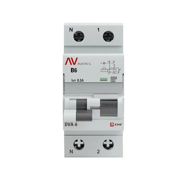 Дифференциальный автомат DVA-6 1P+N 6А (B) 300мА (A) 6кА EKF AVERES rcbo6-1pn-6B-300-a-av Дифференциальный автомат DVA-6 1P+N 6А (B) 300мА (A) 6кА EKF AVERES rcbo6-1pn-6B-300-a-av