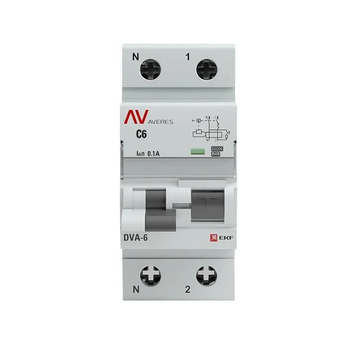 Дифференциальный автомат DVA-6 1P+N 6А (C) 100мА (A) 6кА EKF AVERES rcbo6-1pn-6C-100-a-av Дифференциальный автомат DVA-6 1P+N 6А (C) 100мА (A) 6кА EKF AVERES rcbo6-1pn-6C-100-a-av