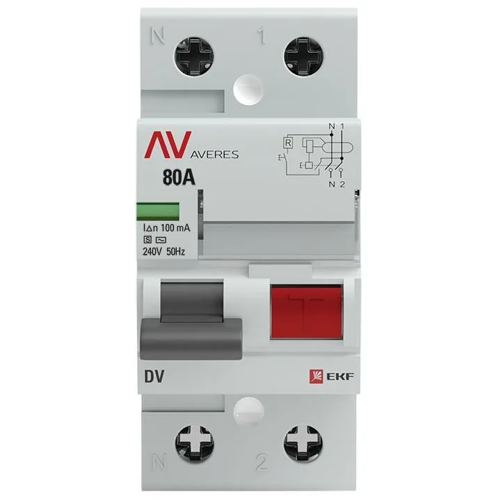 Устройство защитного отключения DV 2P 80А/100мА (S) EKF AVERES Устройство защитного отключения DV 2P 80А/100мА (S) EKF AVERES