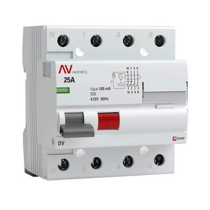 Устройство защитного отключения DV 4P 25А/100мА (AC) EKF AVERES Устройство защитного отключения DV 4P 25А/100мА (AC) EKF AVERES