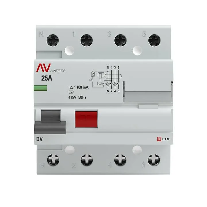 Устройство защитного отключения DV 4P 25А/100мА (AC) EKF AVERES Устройство защитного отключения DV 4P 25А/100мА (AC) EKF AVERES
