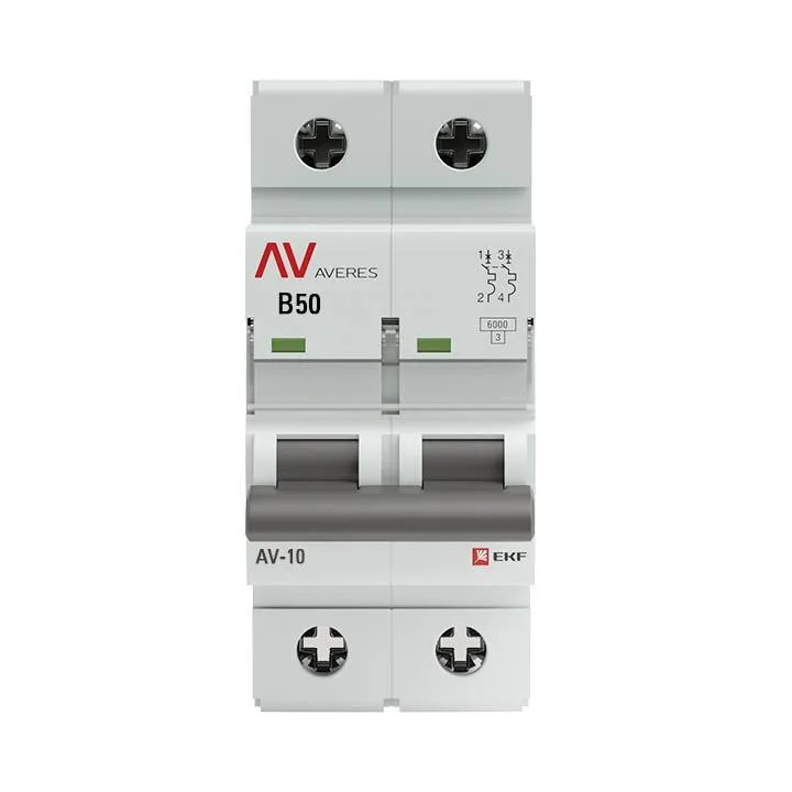 Выключатель автоматический AV-10 2P 50A (B) 10kA EKF AVERES mcb10-2-50B-av Выключатель автоматический AV-10 2P 50A (B) 10kA EKF AVERES mcb10-2-50B-av