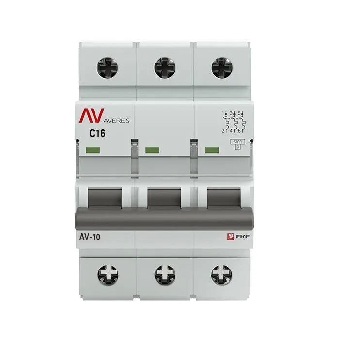 Выключатель автоматический AV-10 3P 16A (C) 10kA EKF AVERES mcb10-3-16C-av Выключатель автоматический AV-10 3P 16A (C) 10kA EKF AVERES mcb10-3-16C-av