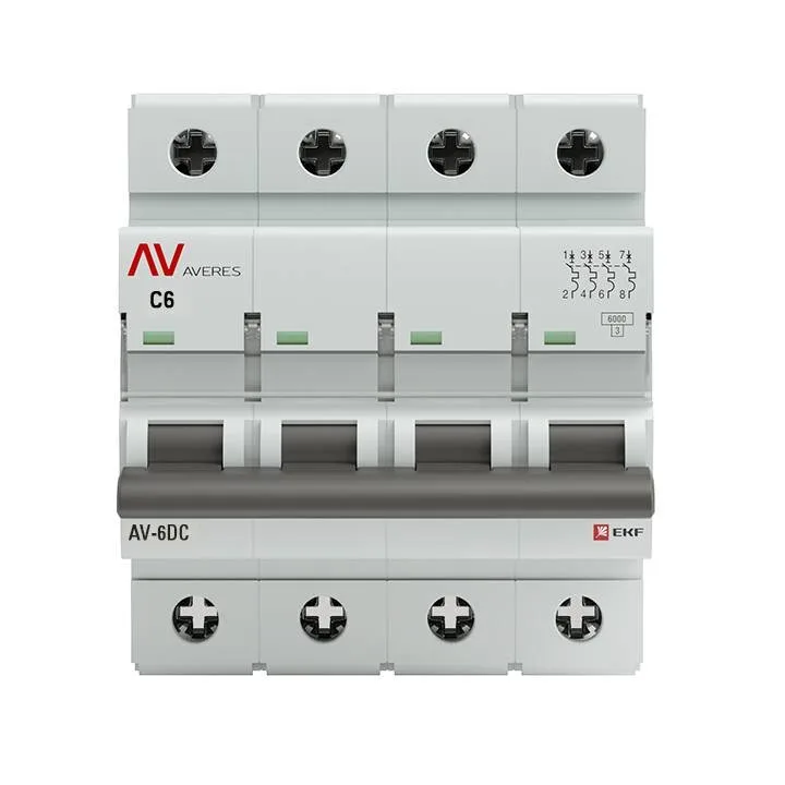 Выключатель автоматический AV-6 DC 4P 6A (C) 6kA EKF AVERES mcb6-DC-4-06C-av Выключатель автоматический AV-6 DC 4P 6A (C) 6kA EKF AVERES mcb6-DC-4-06C-av