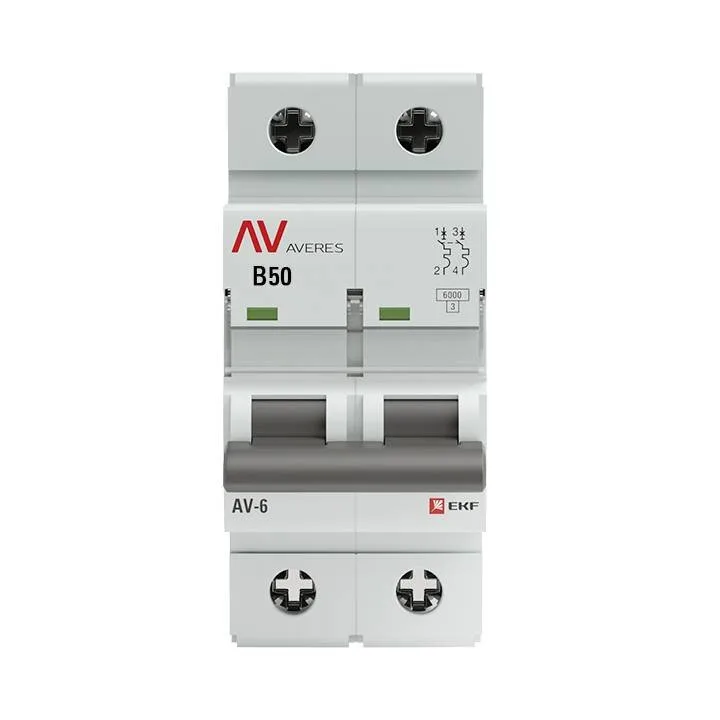 Выключатель автоматический AV-6 2P 50A (B) 6kA EKF AVERES mcb6-2-50B-av Выключатель автоматический AV-6 2P 50A (B) 6kA EKF AVERES mcb6-2-50B-av
