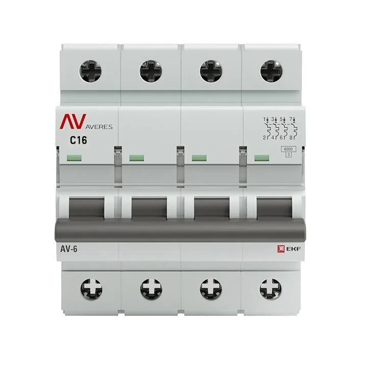 Выключатель автоматический AV-6 4P 16A (C) 6kA EKF AVERES mcb6-4-16C-av Выключатель автоматический AV-6 4P 16A (C) 6kA EKF AVERES mcb6-4-16C-av