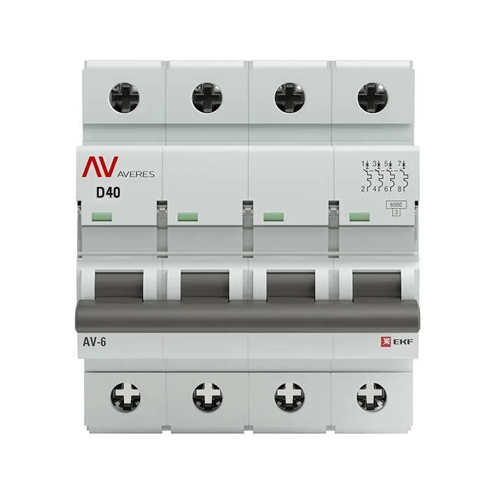 Выключатель автоматический AV-6 4P 40A (D) 6kA EKF AVERES mcb6-4-40D-av Выключатель автоматический AV-6 4P 40A (D) 6kA EKF AVERES mcb6-4-40D-av