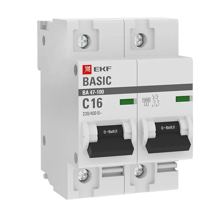 Автоматический выключатель 2P 16А (C) 10kA ВА 47-100 EKF Basic mcb47100-2-16C-bas Автоматический выключатель 2P 16А (C) 10kA ВА 47-100 EKF Basic mcb47100-2-16C-bas