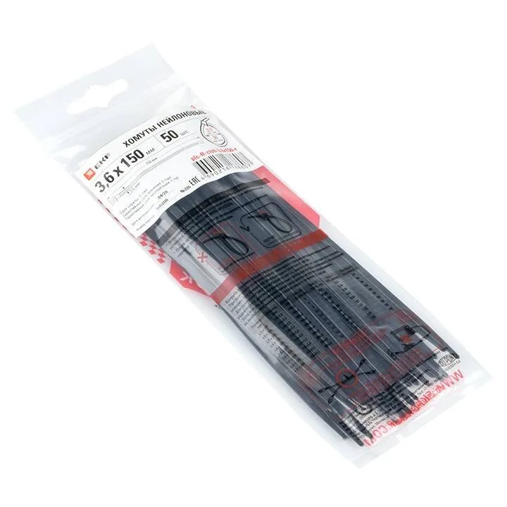 Хомут P6.6 стандартный (ч), 3.6x150 (50шт) FlexLock PROxima Хомут P6.6 стандартный (ч), 3.6x150 (50шт) FlexLock PROxima