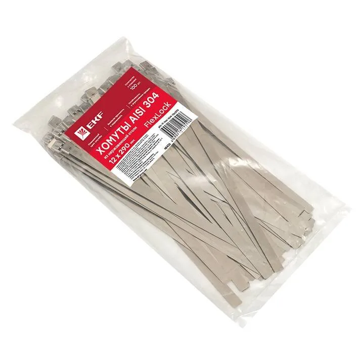 Хомут AISI 304 из нержавеющей стали, 12x290 (100 шт.) FlexLock PROxima Хомут AISI 304 из нержавеющей стали, 12x290 (100 шт.) FlexLock PROxima