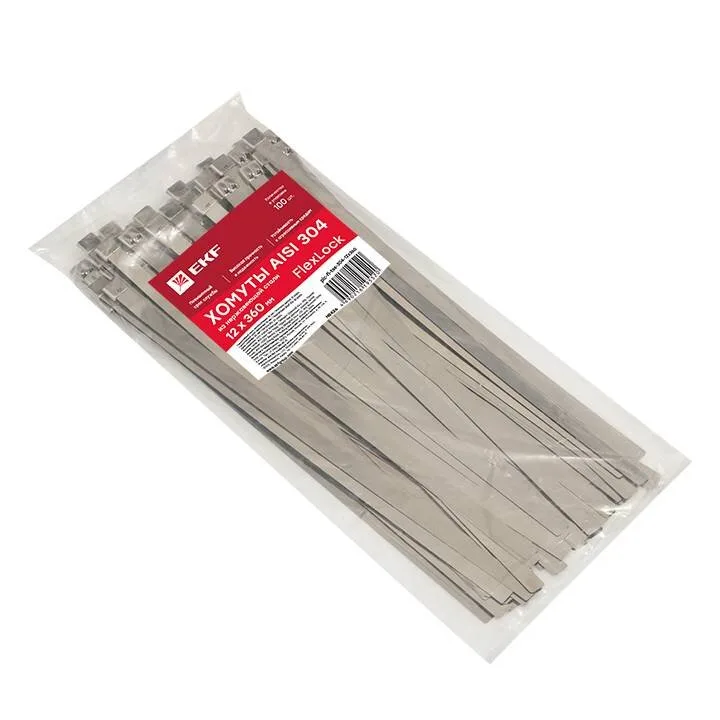 Хомут AISI 304 из нержавеющей стали, 12x360 (100 шт.) FlexLock PROxima Хомут AISI 304 из нержавеющей стали, 12x360 (100 шт.) FlexLock PROxima