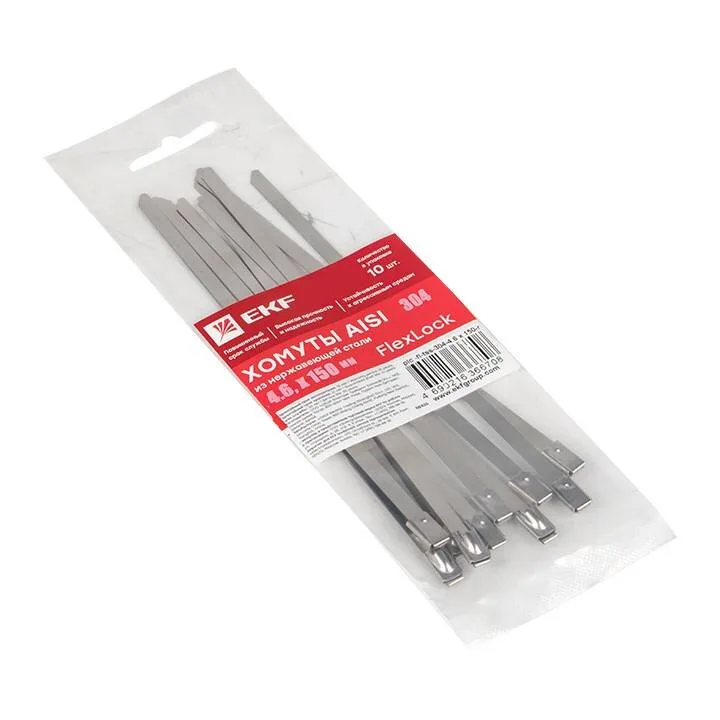 Хомут AISI 304 из нержавеющей стали, 4.6x150 (10 шт.) FlexLock PROxima Хомут AISI 304 из нержавеющей стали, 4.6x150 (10 шт.) FlexLock PROxima