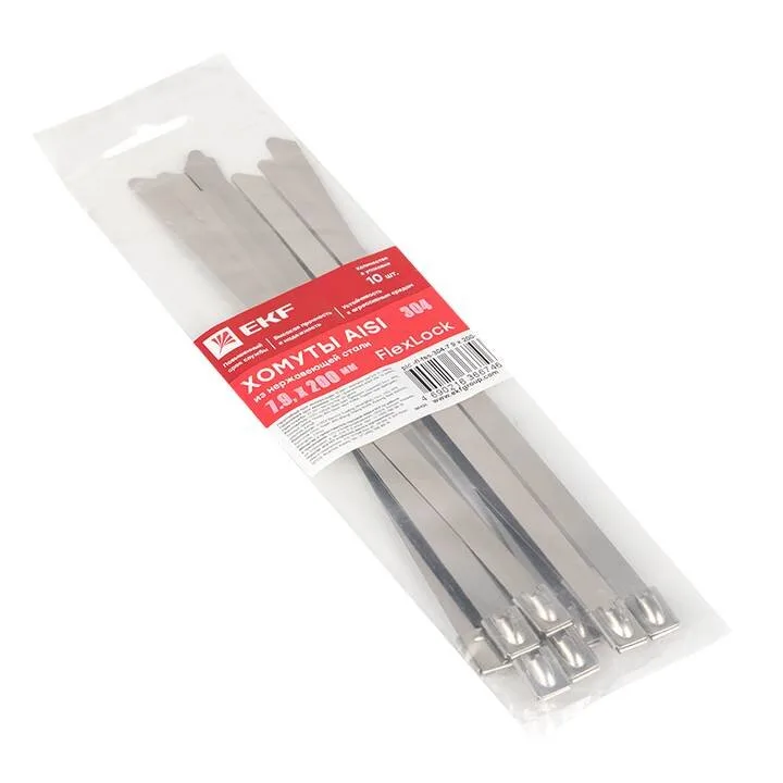 Хомут AISI 304 из нержавеющей стали, 7.9x200 (10 шт.) FlexLock PROxima Хомут AISI 304 из нержавеющей стали, 7.9x200 (10 шт.) FlexLock PROxima