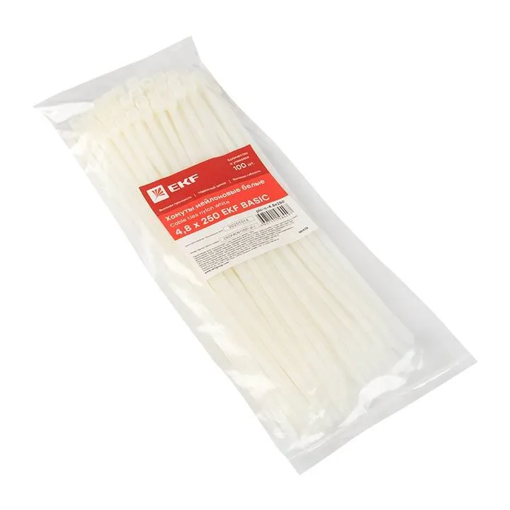 Хомут нейлоновый (4,8х250) (100шт.) EKF Basic Хомут нейлоновый (4,8х250) (100шт.) EKF Basic