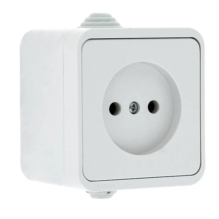 Прага Розетка 1-местная 10А без заземления IP44 белая EKF