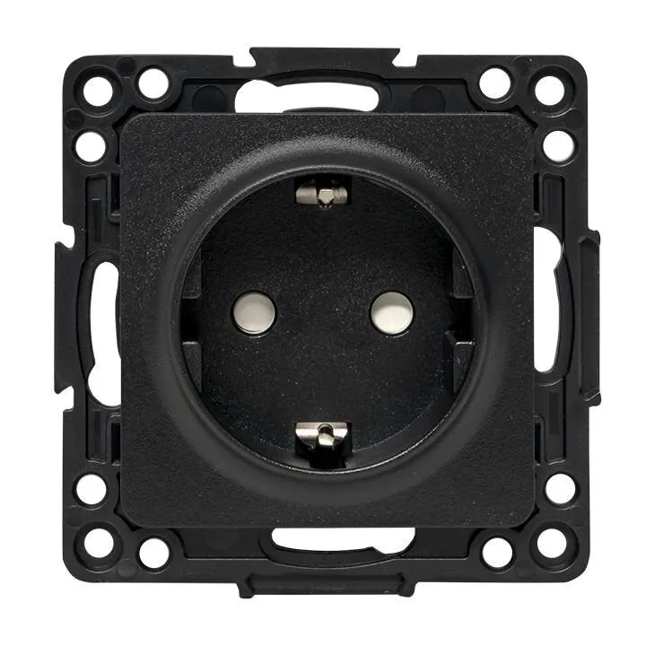 Стокгольм Механизм Розетки 1-местной с/з 16А в/к черный с защ. штор. EKF PROxima