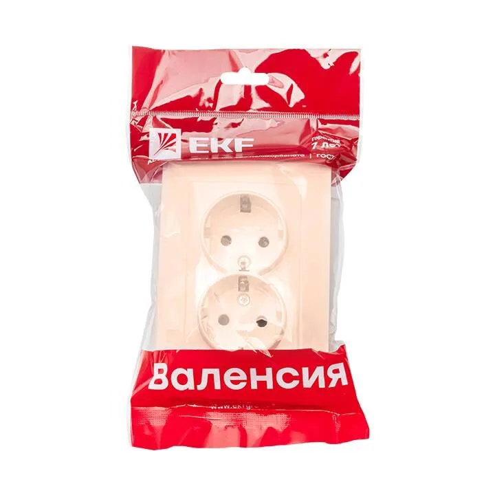 Валенсия розетка 2-местная с/з 16А кремовая с защ. штор. EKF PROxima Валенсия розетка 2-местная с/з 16А кремовая с защ. штор. EKF PROxima